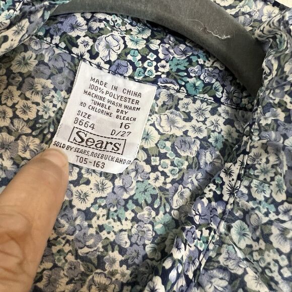 SEARS Womens Ruffle Front & Collar Button Up Sz 16 Blouse Floral Top Vintage 80s - Picture 5 of 6